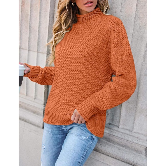 ZESICA Turtleneck Oversized Knit Sweater – Batwing Sleeve, Chunky Pullover Small - Picture 1 of 8